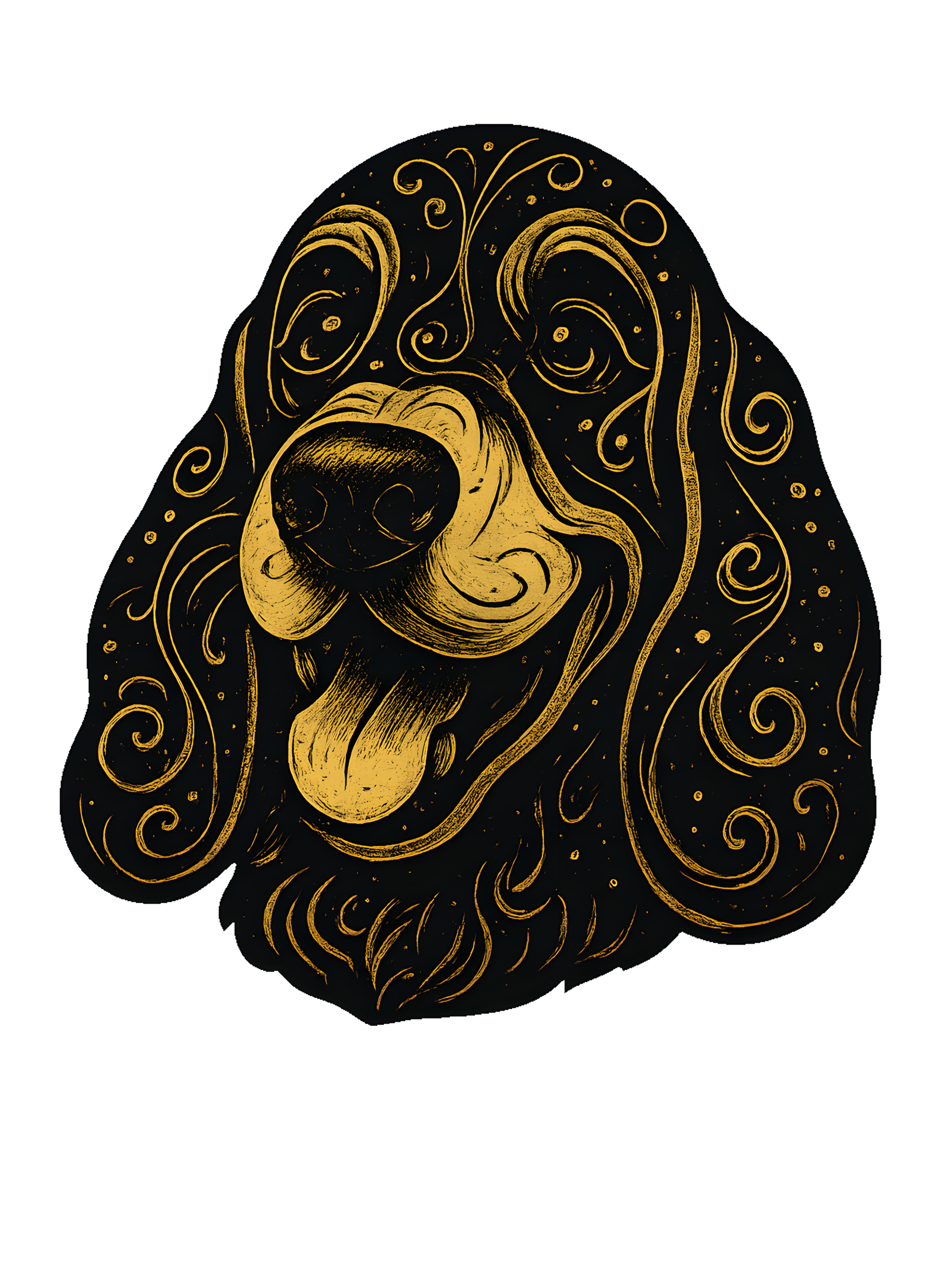 Basset Hound in whimsical fantasy style with black and gold colors - Image 2