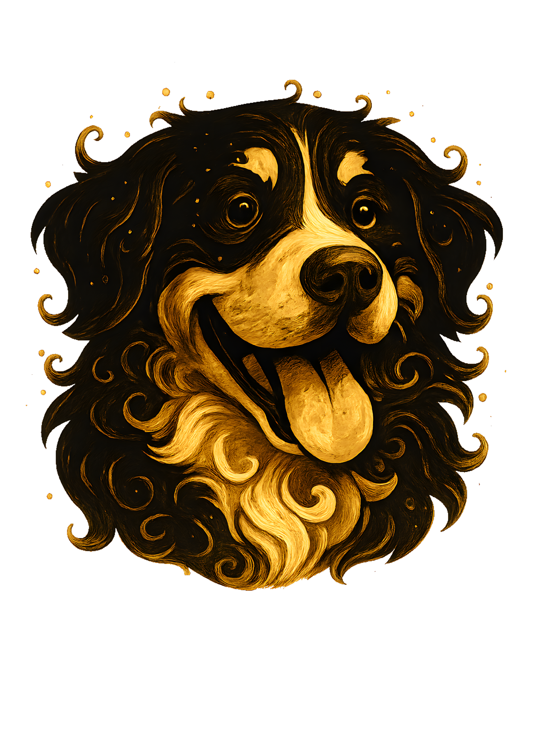 Bernese Mountain Dog in whimsical fantasy style with black and gold colors - Image 2