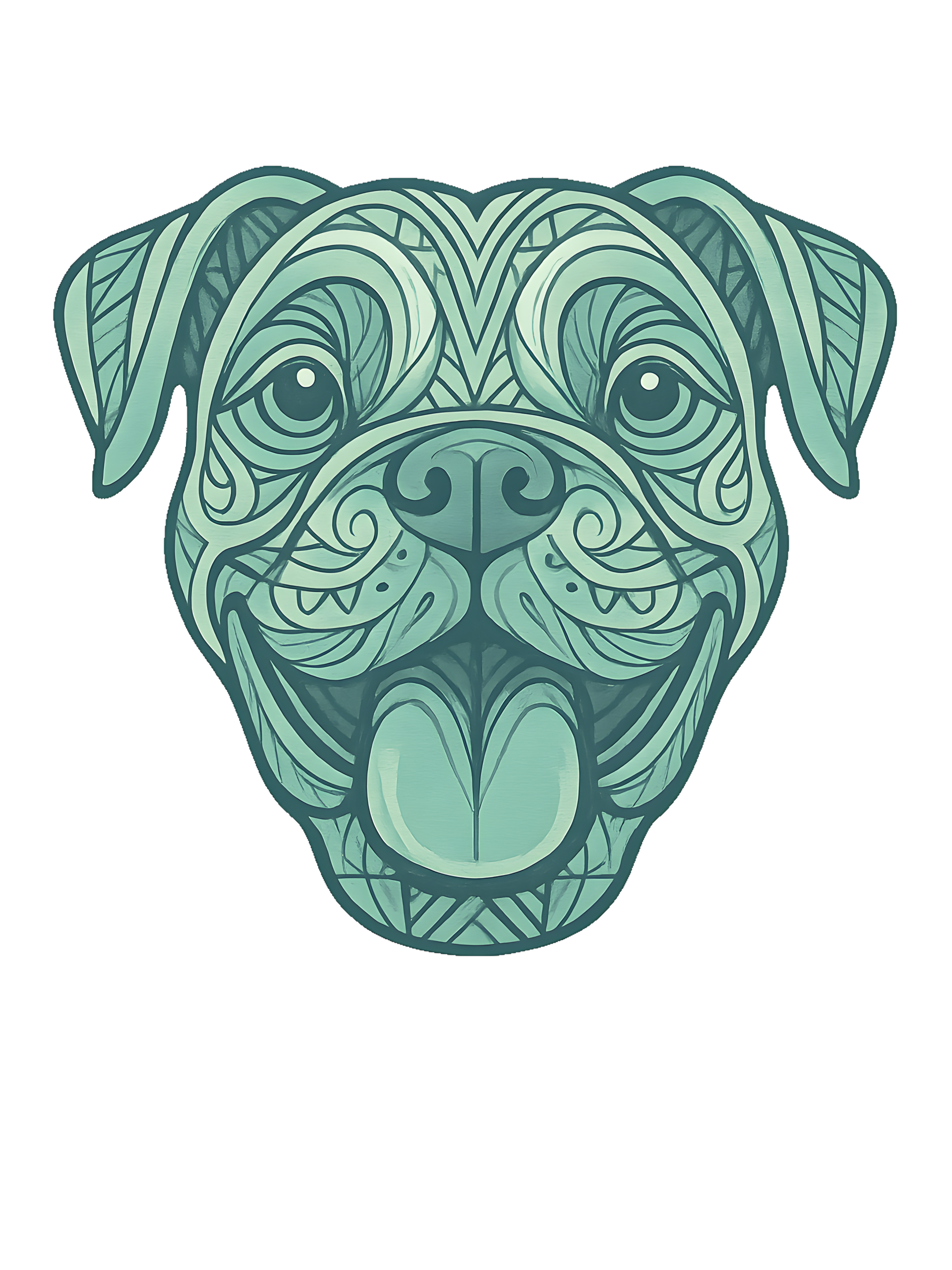 Boxer dog in tribal pattern with pastel greens and blues - Image 2