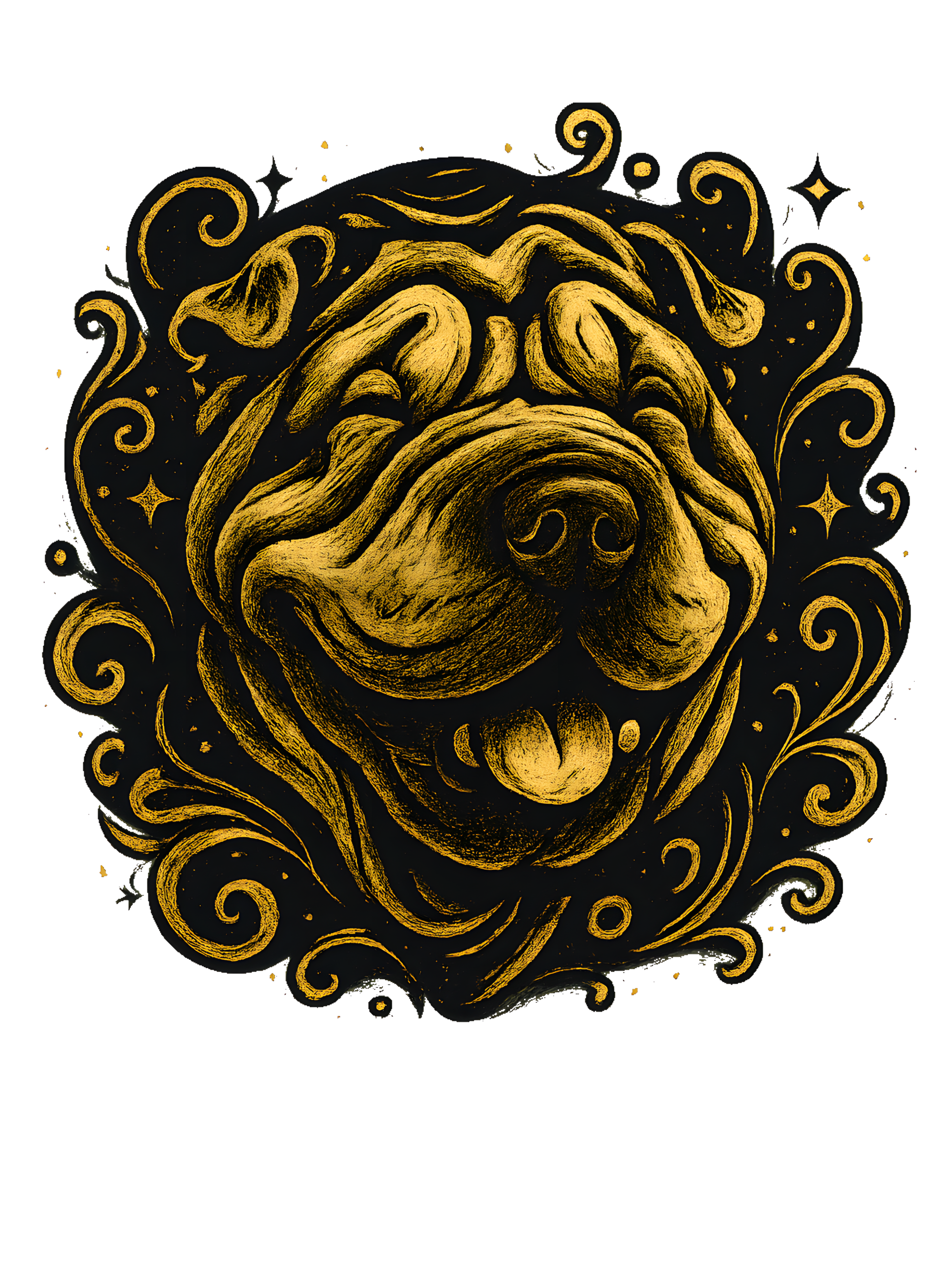 Chinese Shar-Pei in whimsical fantasy style with black and gold colors - Image 2