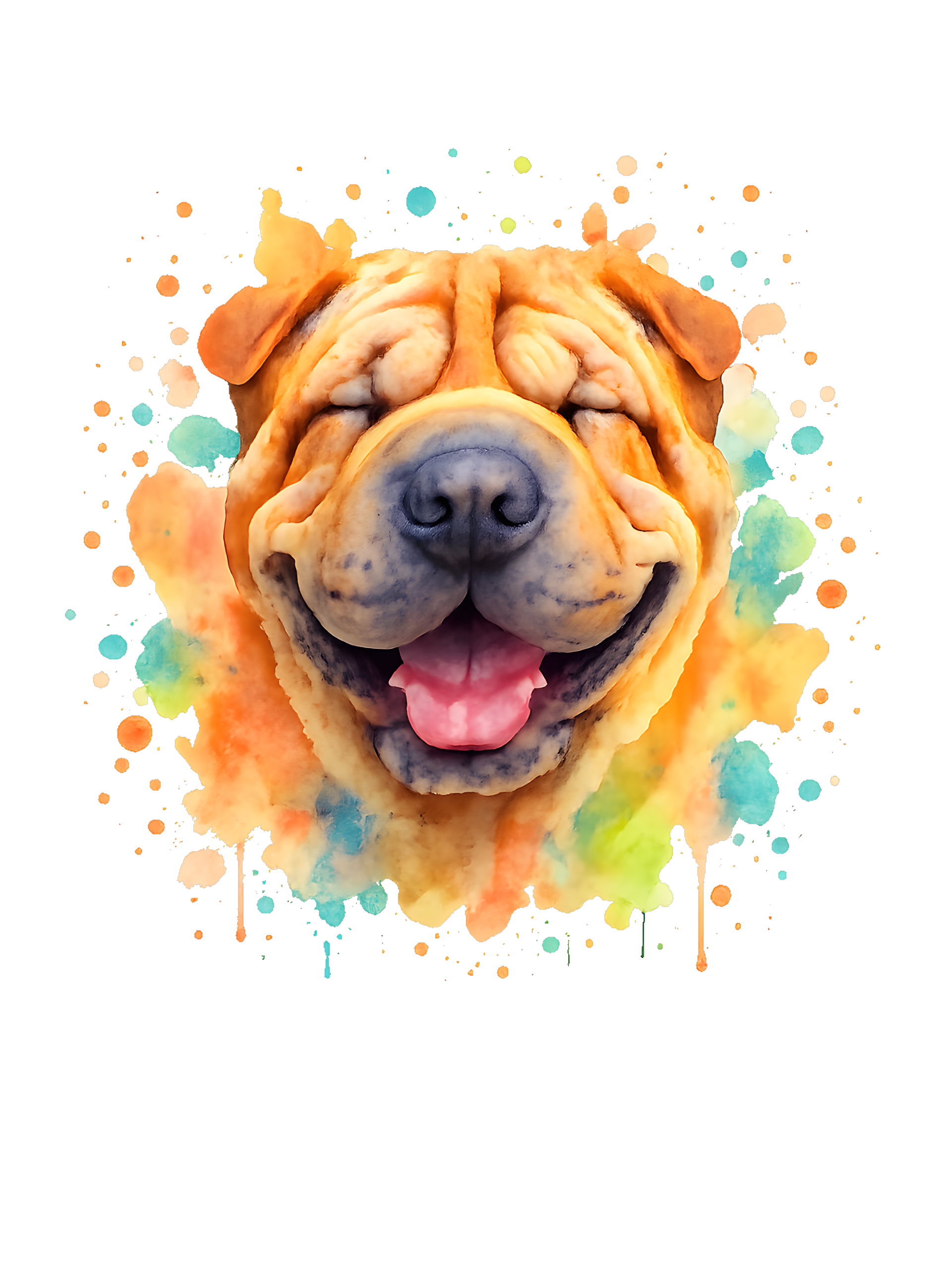 Chinese Shar-Pei in watercolor splash style with vibrant colors - Image 2