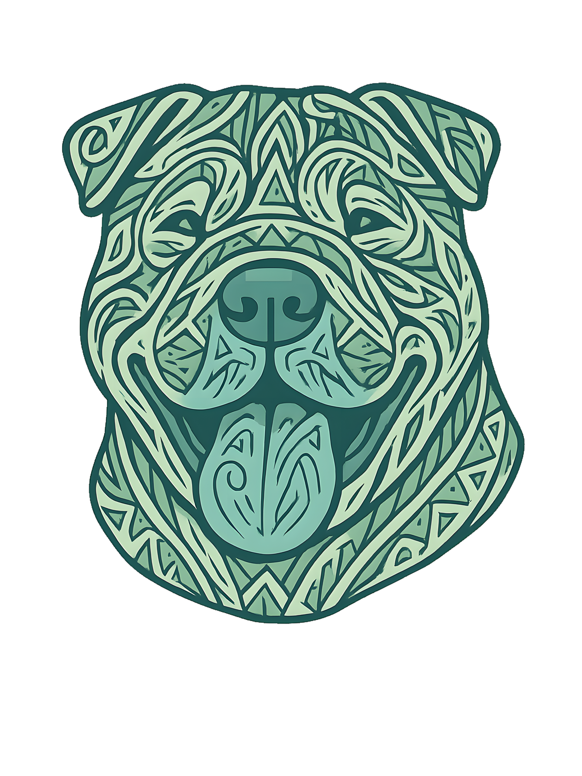 Chinese Shar-Pei in tribal pattern with pastel greens and blues - Image 2