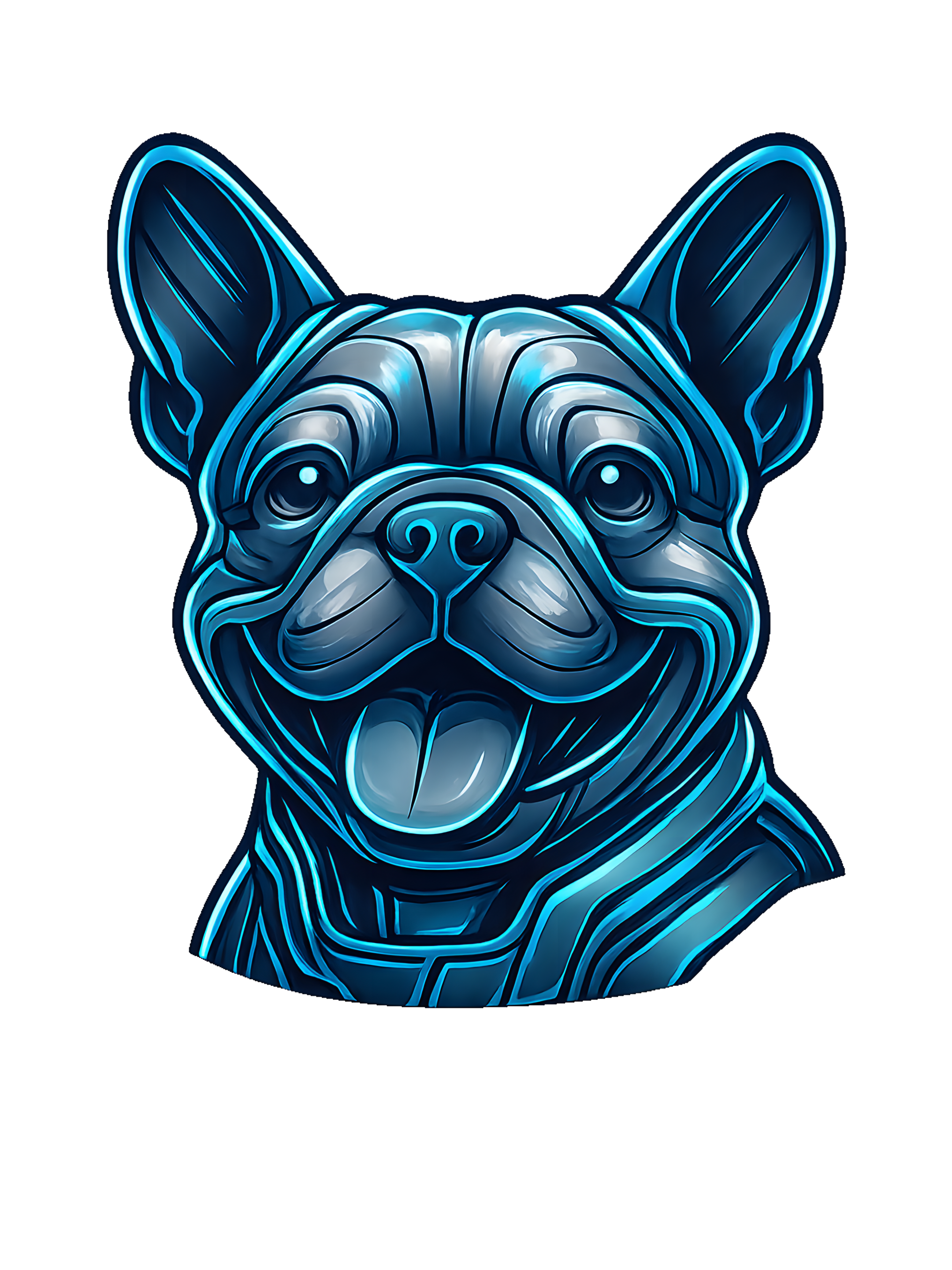 French Bulldog in futuristic cyberpunk style with steel silver and electric blue - Image 2