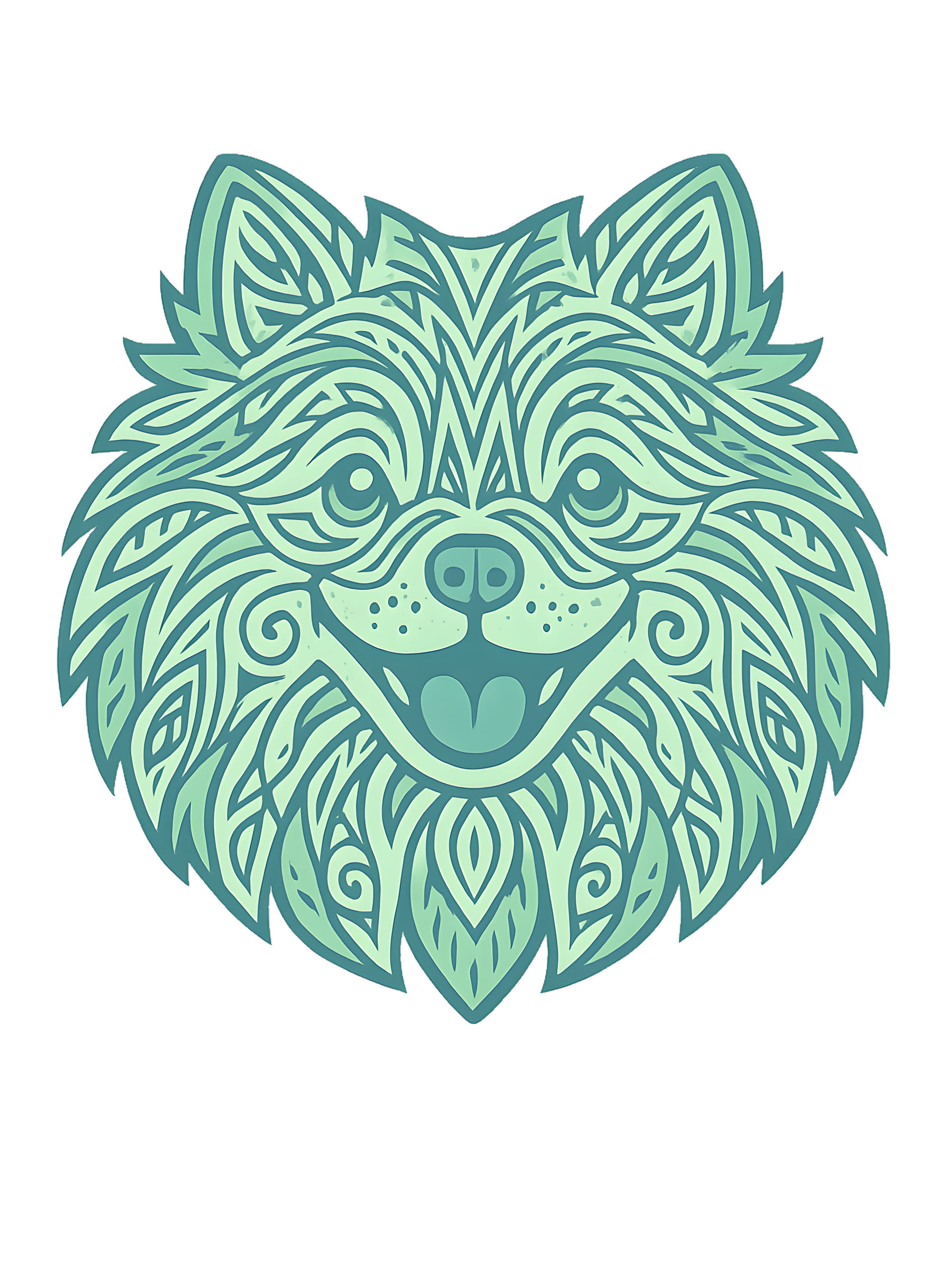 Pomeranian in tribal pattern with pastel greens and blues - Image 2