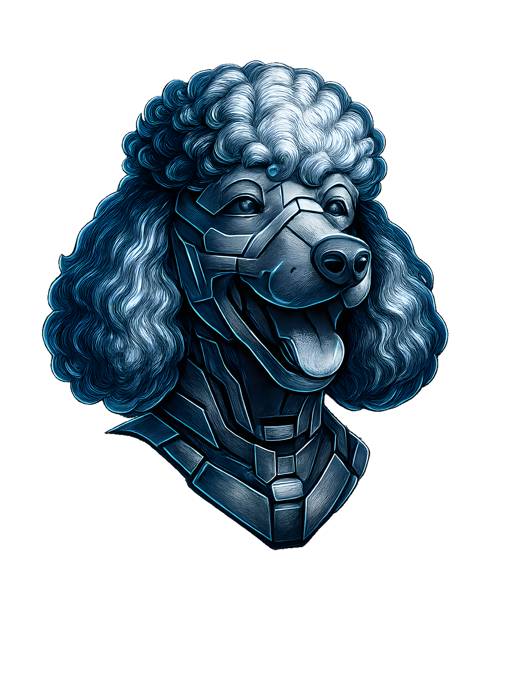 Poodle in futuristic cyberpunk style with steel silver and electric blue - Image 2