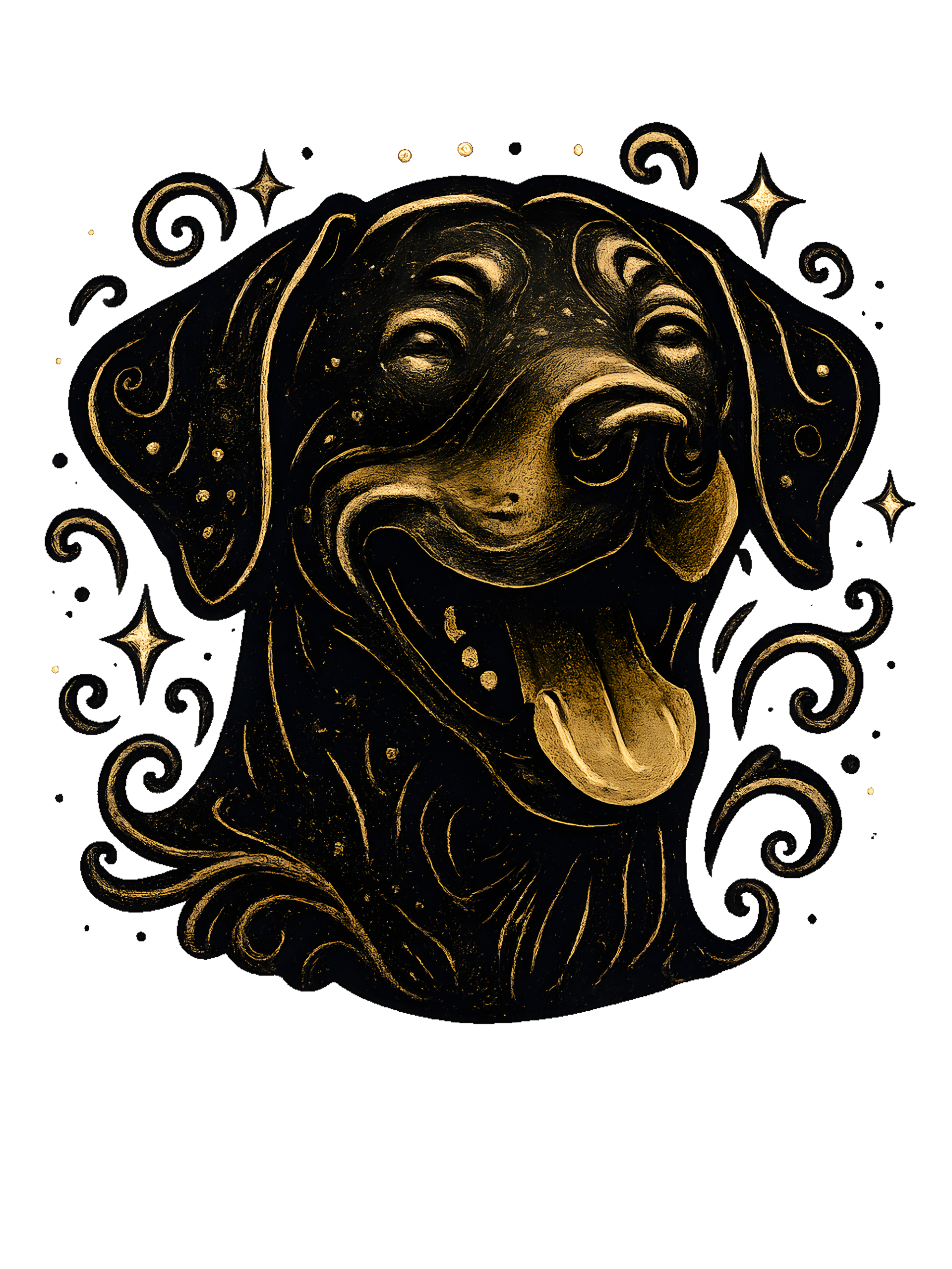 Rhodesian Ridgeback in whimsical fantasy style with black and gold colors - Image 2