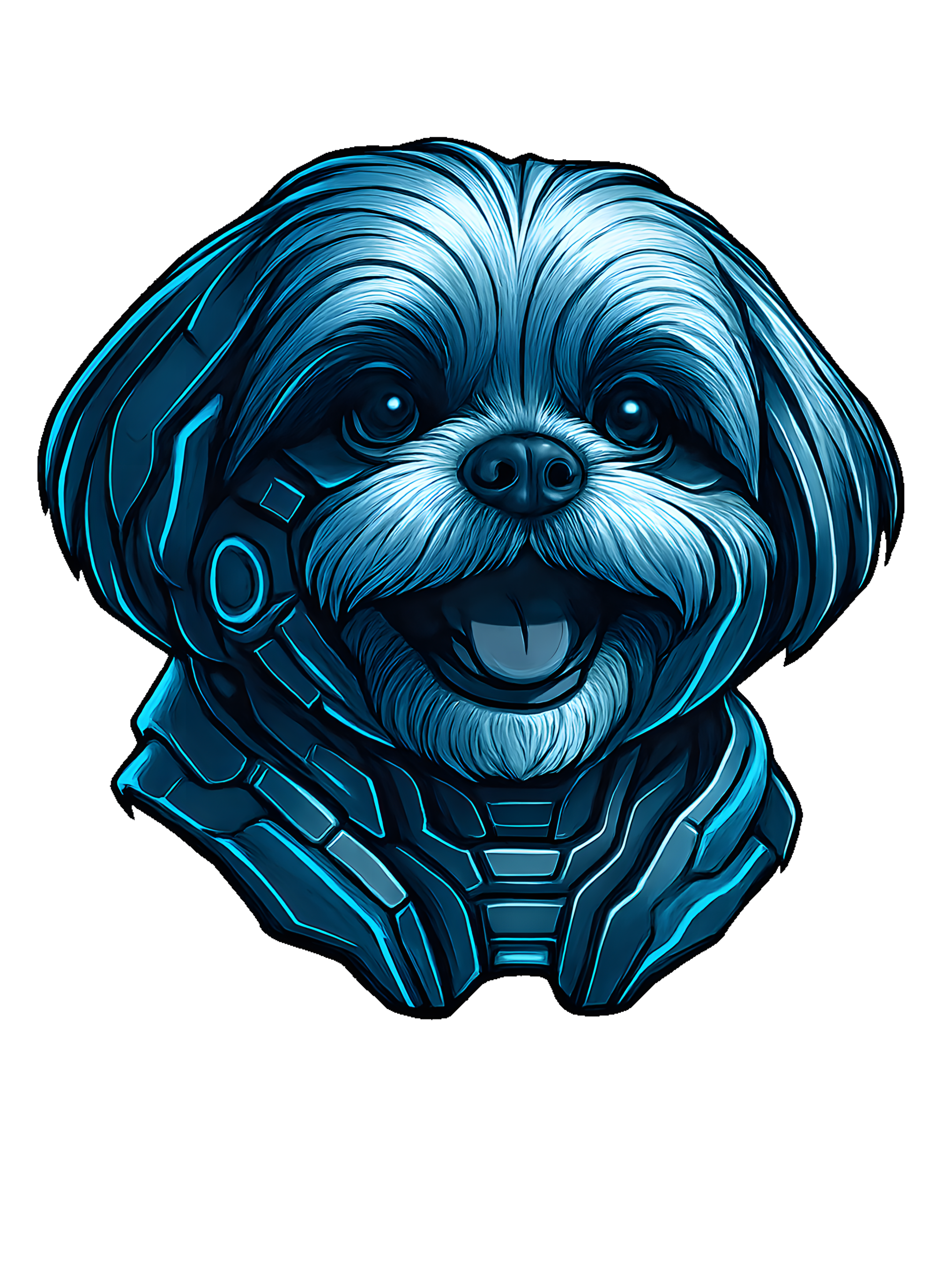 Shih Tzu in futuristic cyberpunk style with steel silver and electric blue - Image 2