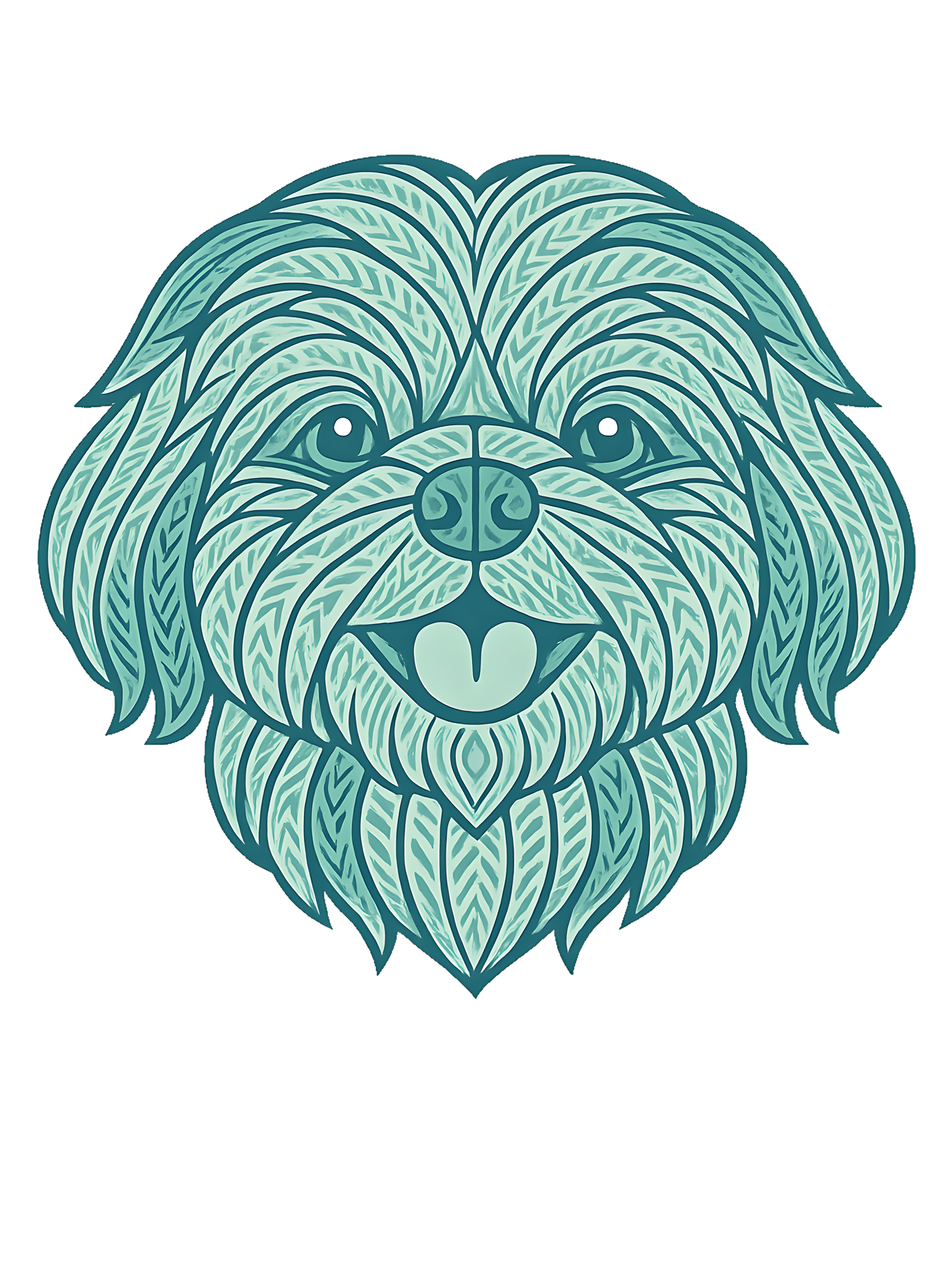 Shih Tzu in tribal pattern with pastel greens and blues - Image 2
