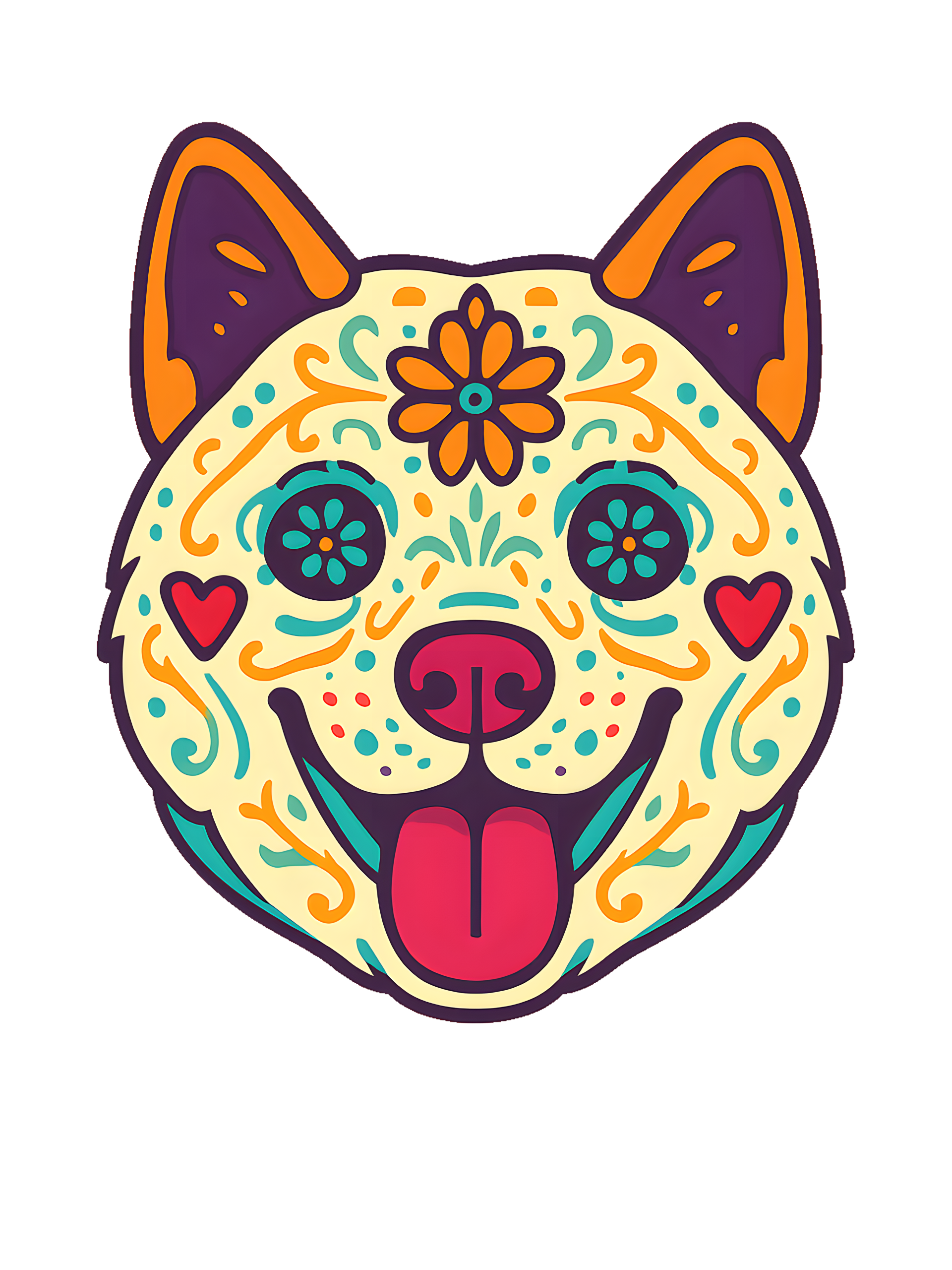 Akita in Day of Dead style with bright colors - Image 2