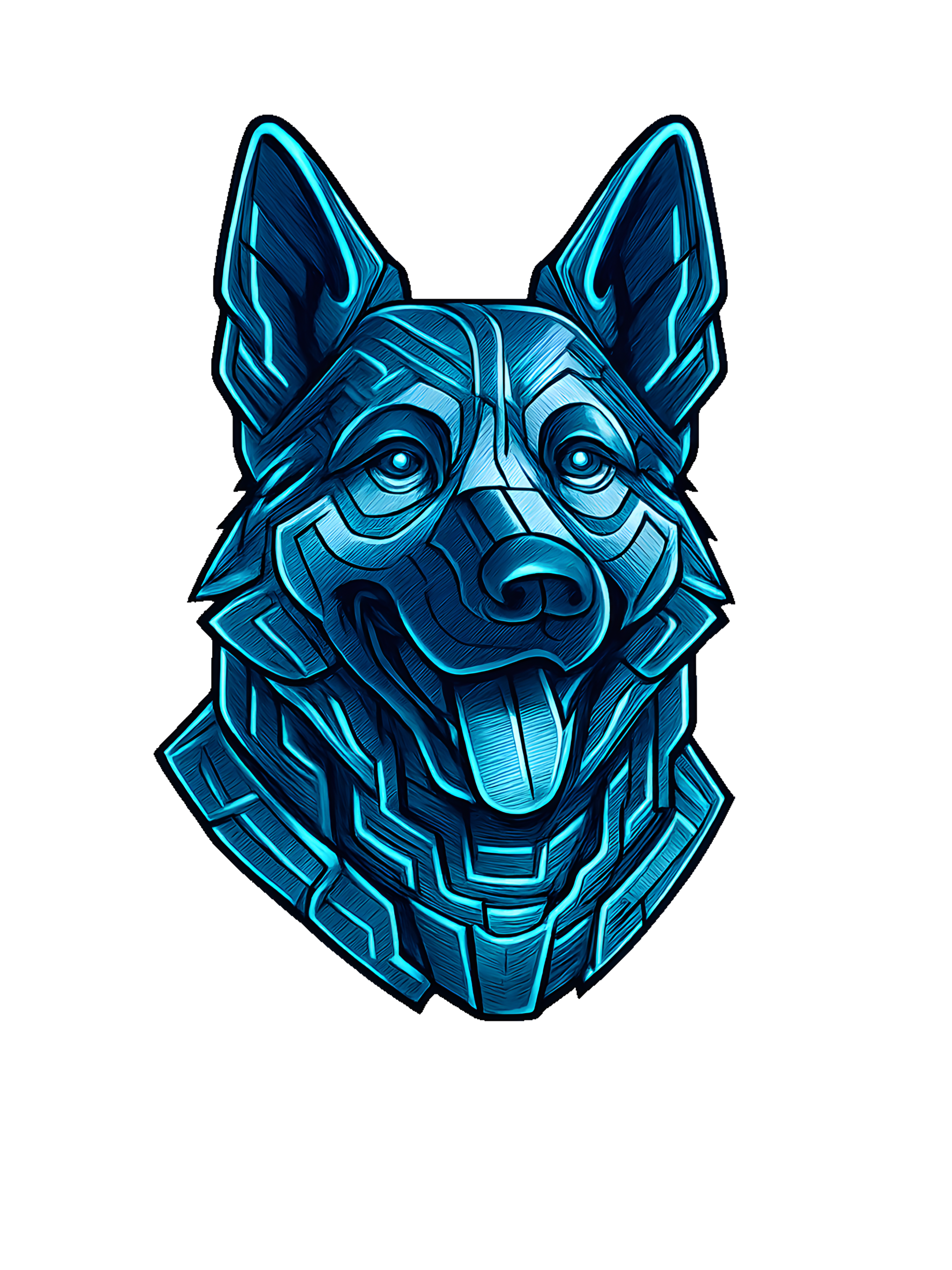 German Shepherd in futuristic cyberpunk style with steel silver and electric blue - Image 2