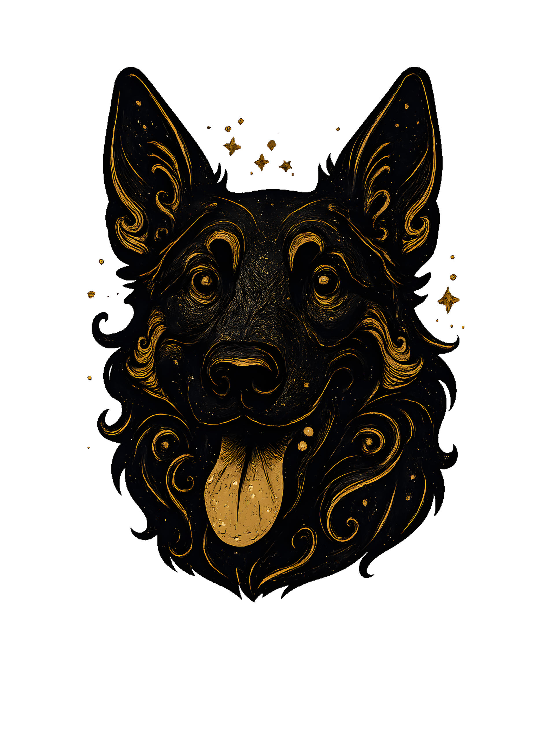 Belgian Malinois in whimsical fantasy style with black and gold colors - Image 2