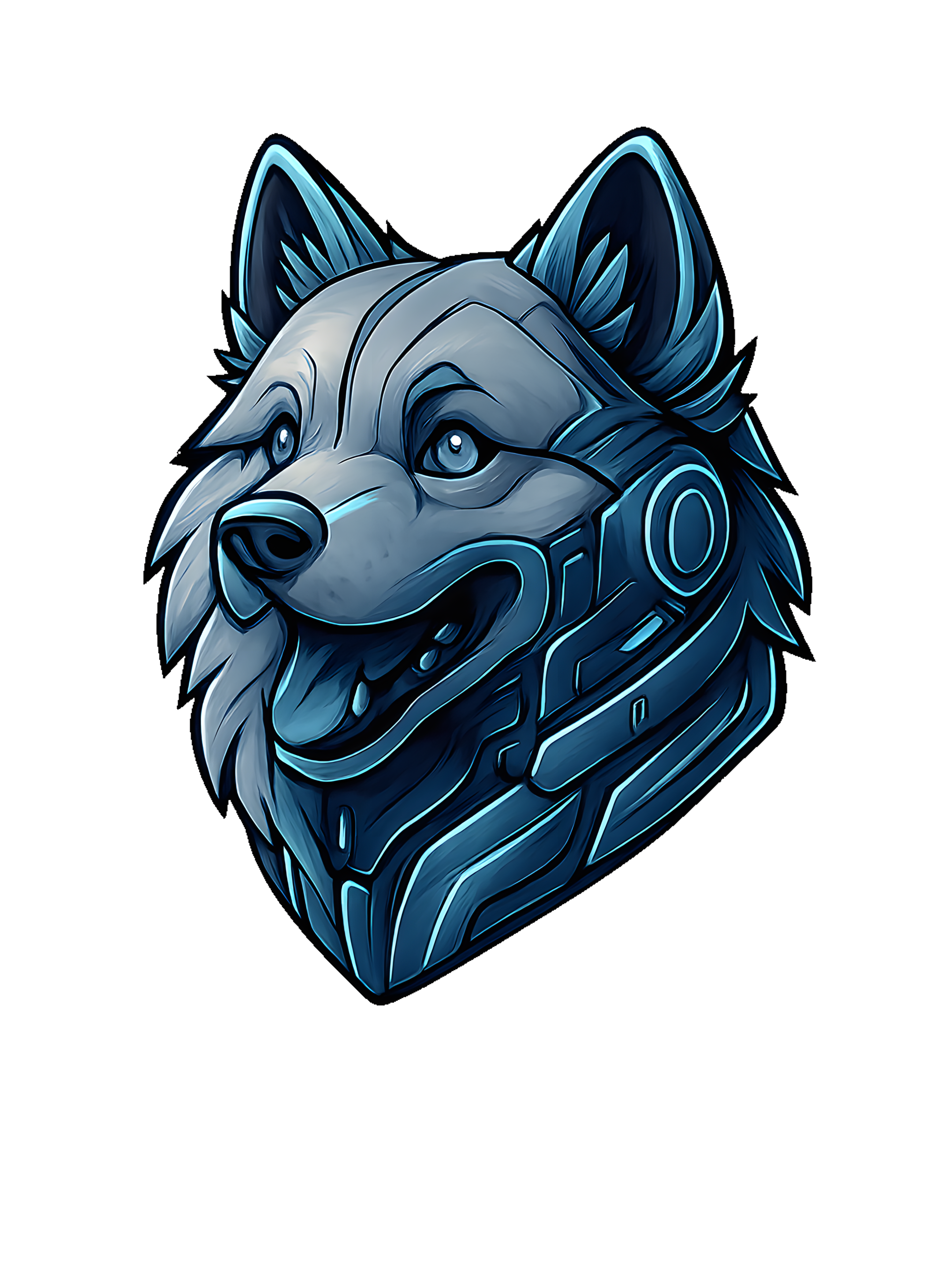 Samoyed in futuristic cyberpunk style with steel silver and electric blue - Image 2