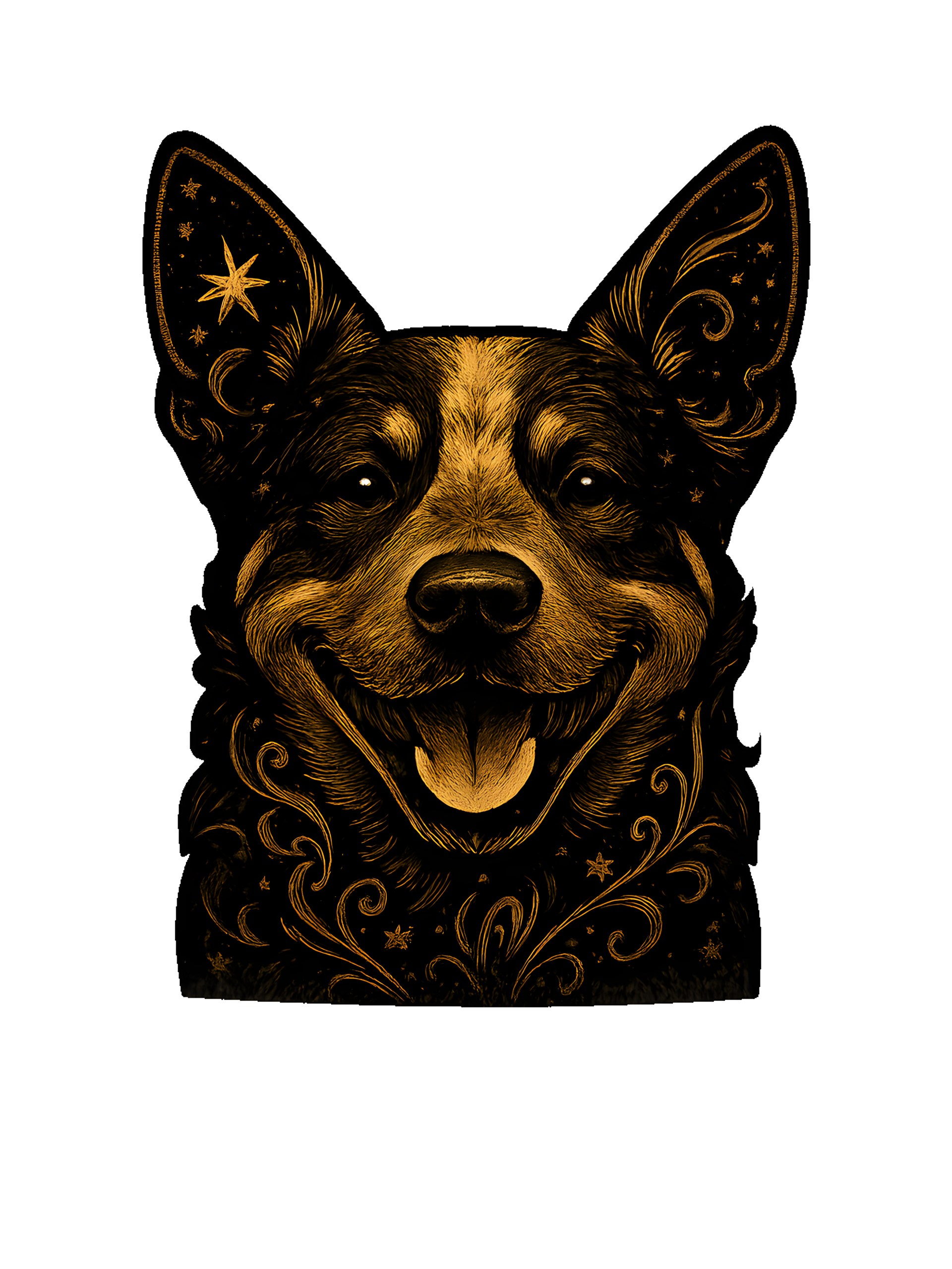 Australian Cattle Dog in whimsical fantasy style with black and gold colors - Image 2
