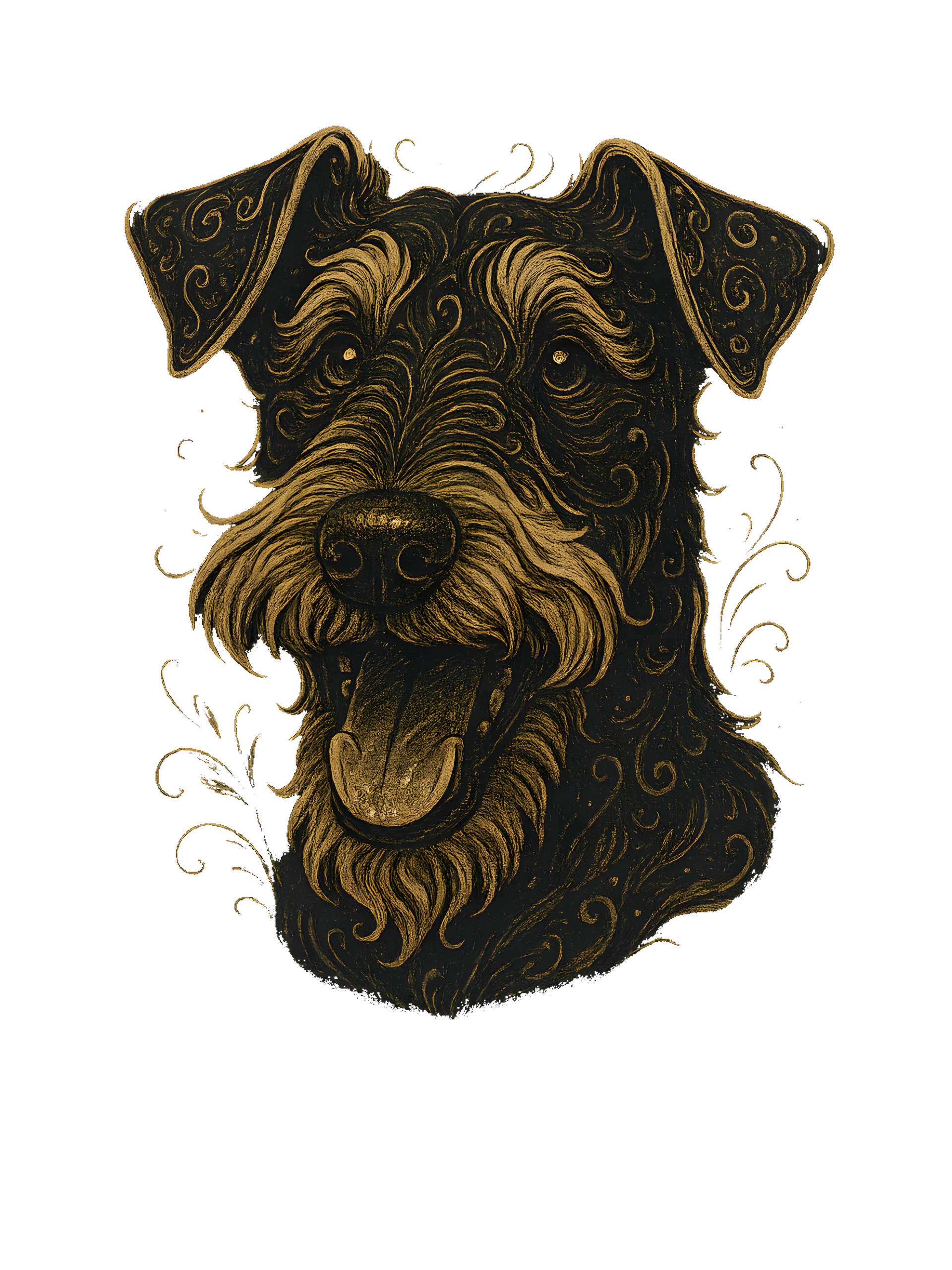 Airedale Terrier in whimsical fantasy style with black and gold colors - Image 2