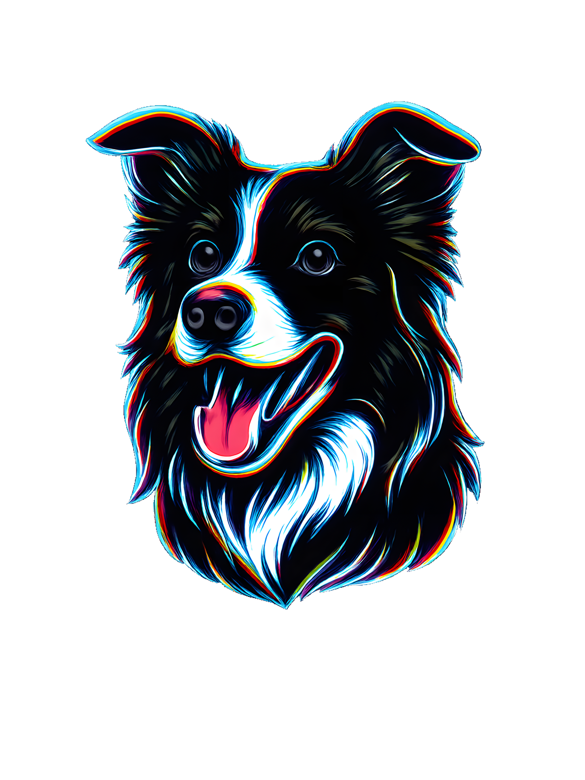 Border Collie in chromatic aberration style with neon edge colors - Image 2