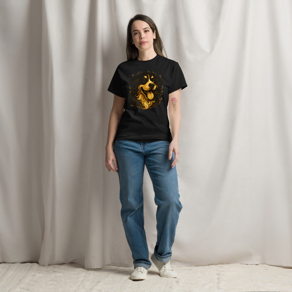 Bernese Mountain Dog in whimsical fantasy style with black and gold colors - Image 8