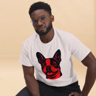 Boston Terrier in Pop Art style with bright red and deep black