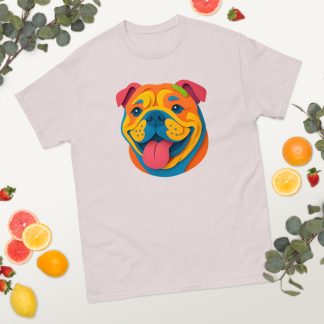 Bulldog in paper cutout style with bright colors