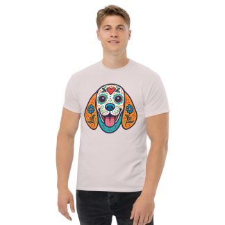 Basset Hound in Day of Dead style with bright colors