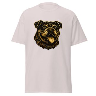 Bulldog in whimsical fantasy style with black and gold colors