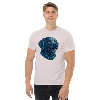 German Shorthaired Pointer in futuristic cyberpunk style with steel silver and electric blue