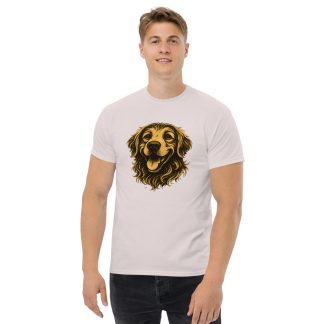 Golden Retriever in whimsical fantasy style with black and gold colors