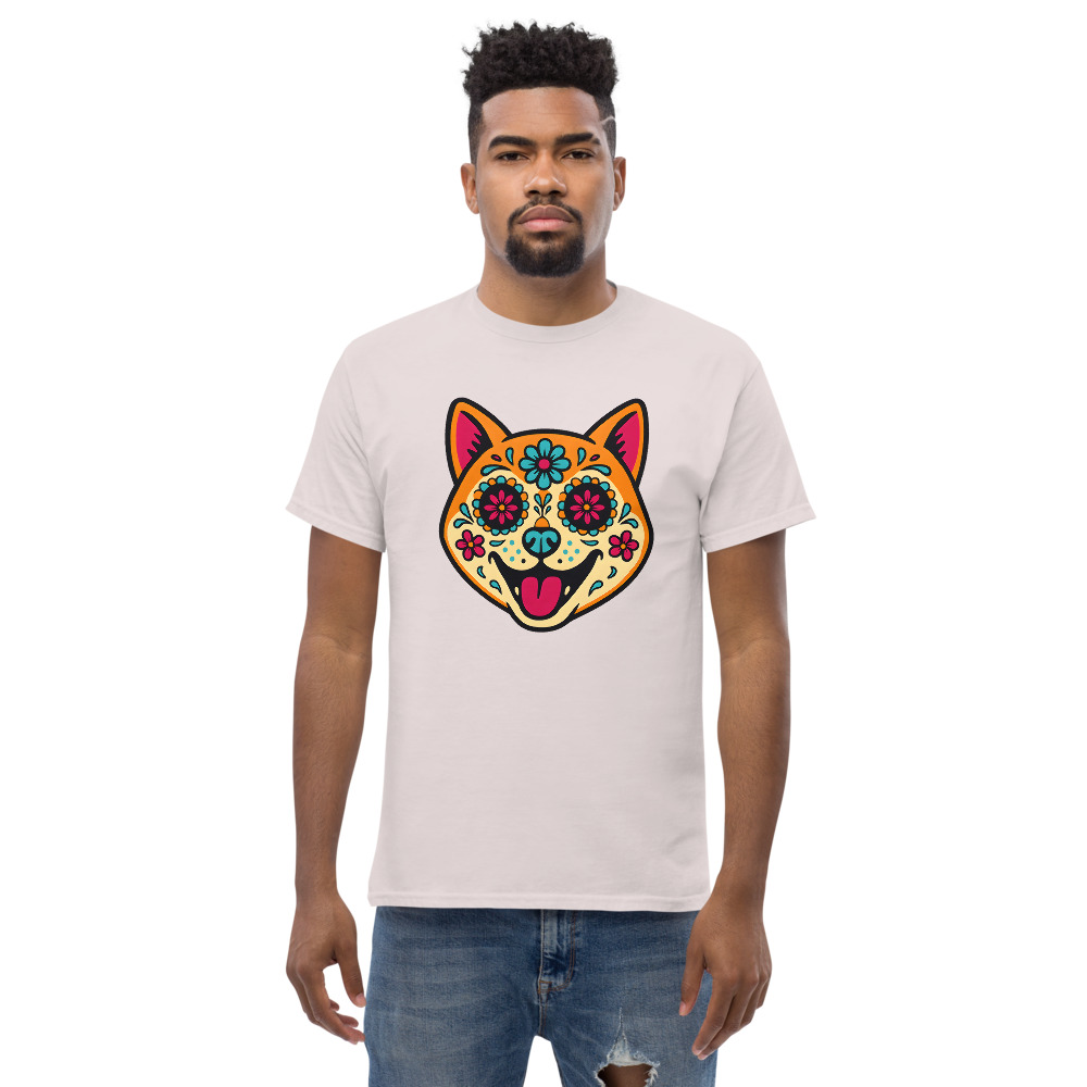 Shiba Inu in Day of Dead style with bright colors