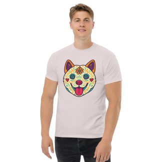 Akita in Day of Dead style with bright colors