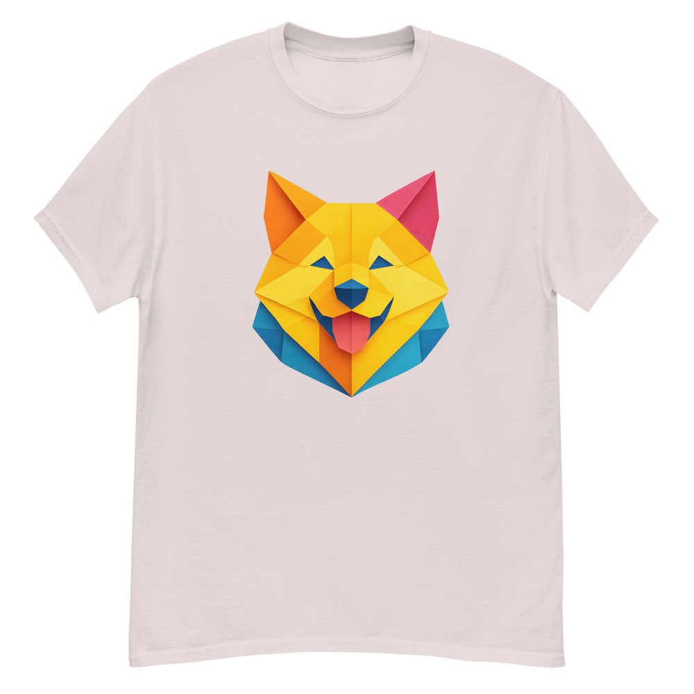 Akita in origami paper style with bright colors
