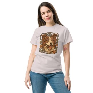 Border Collie in art nouveau style with earthy floral palette