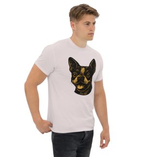 Boston Terrier in whimsical fantasy style with black and gold colors