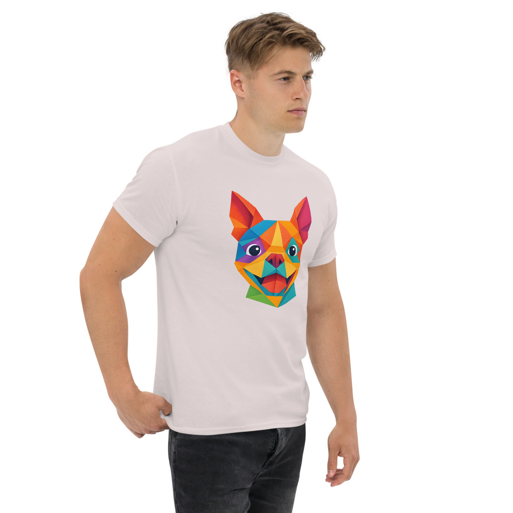 Boston Terrier in origami paper style with bright colors