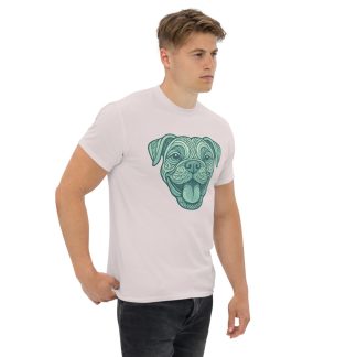 Boxer dog in tribal pattern with pastel greens and blues