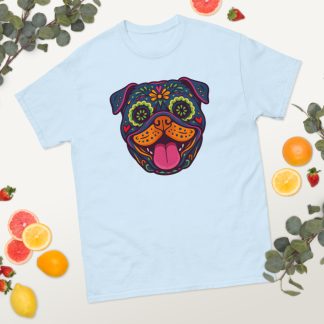 Bulldog in Day of Dead style with bright colors