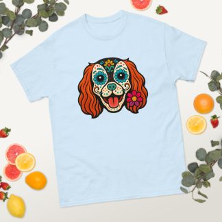 Cavalier King Charles Spaniel in Day of Dead style with bright colors