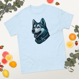 Siberian Husky in Cyberpunk style with Steel Silver and Electric Blue