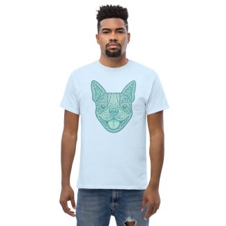 Boston Terrier in tribal pattern with pastel greens and blues