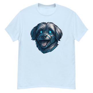 Havanese in futuristic cyberpunk style with steel silver and electric blue