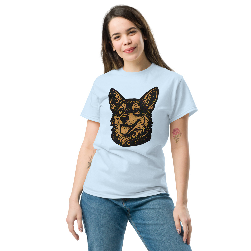 Pembroke Welsh Corgi in whimsical fantasy style with black and gold