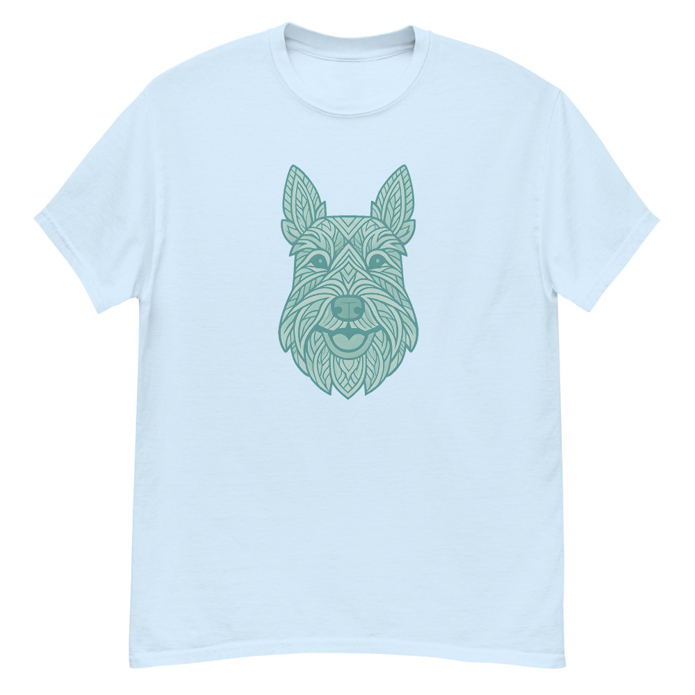 Scottish Terrier in tribal pattern with pastel greens and blues
