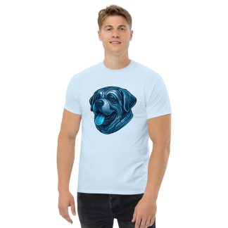 St. Bernard in futuristic cyberpunk style with steel silver and electric blue