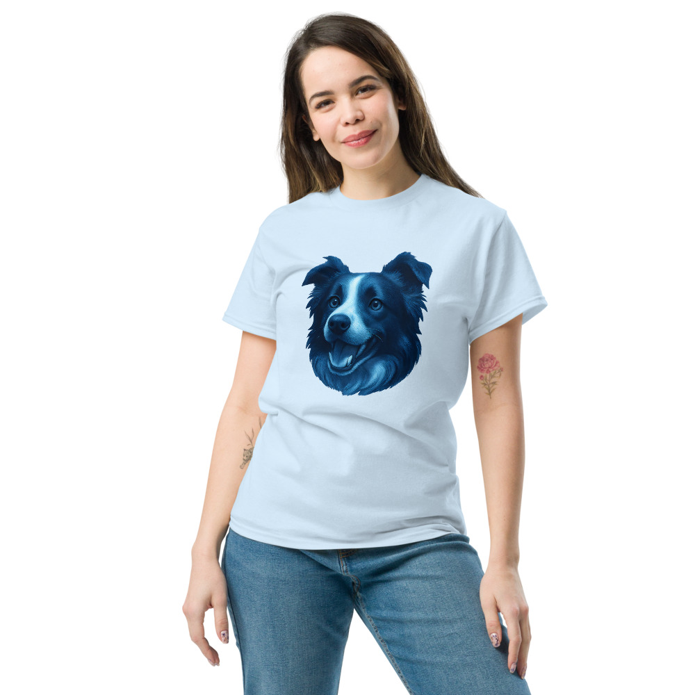 Border Collie in moonlit night style with cool blue palette