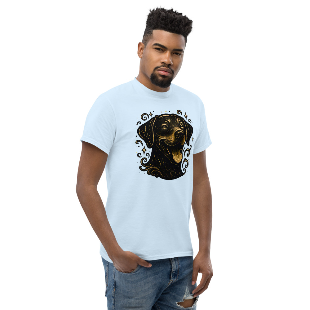 Rhodesian Ridgeback in whimsical fantasy style with black and gold colors