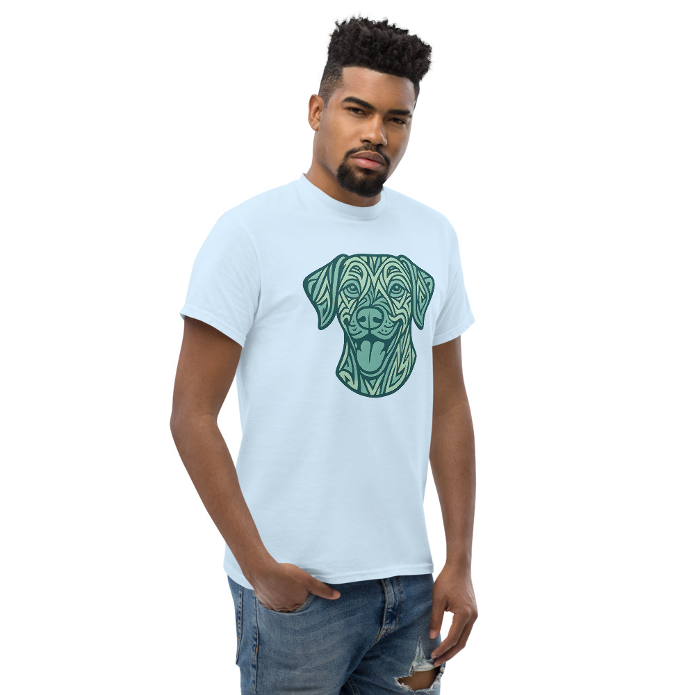 Rhodesian Ridgeback in tribal pattern with pastel greens and blues