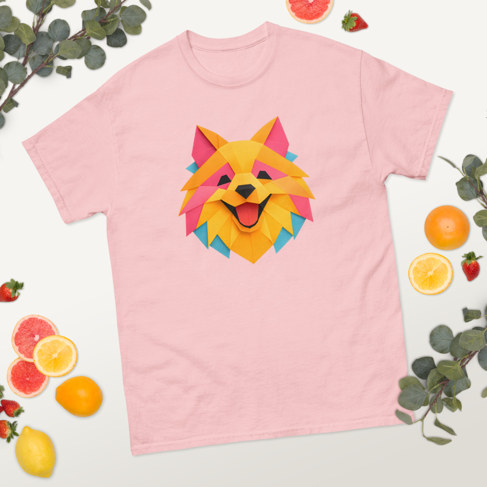 Pomeranian in origami paper style with bright colors