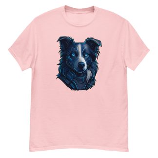 Border Collie in futuristic cyberpunk style with steel silver and electric blue