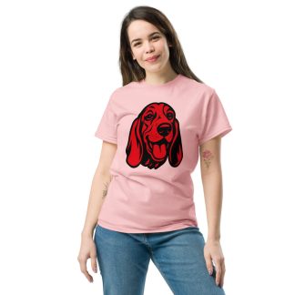 Basset Hound in Pop Art style with bright red and deep black colors
