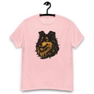 Collie in whimsical fantasy style with black and gold colors