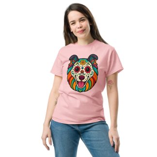 Collie in Day of Dead style with bright colors