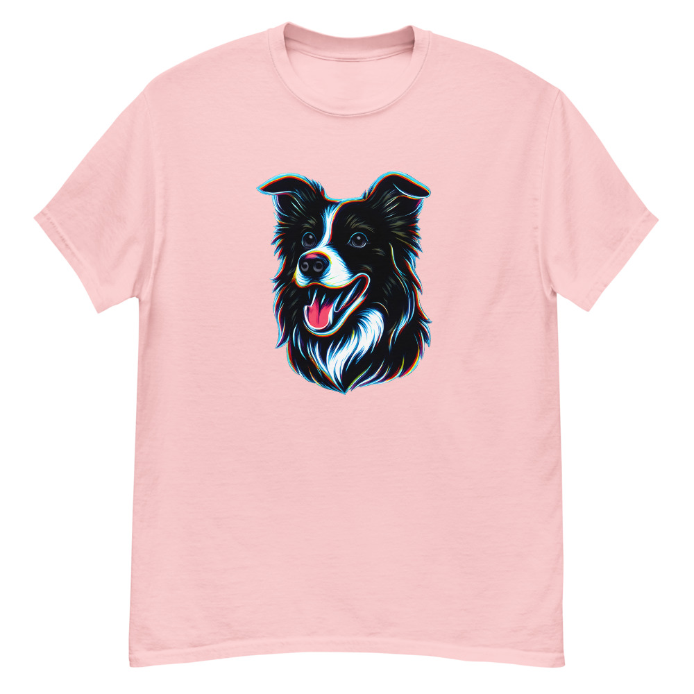 Border Collie in chromatic aberration style with neon edge colors